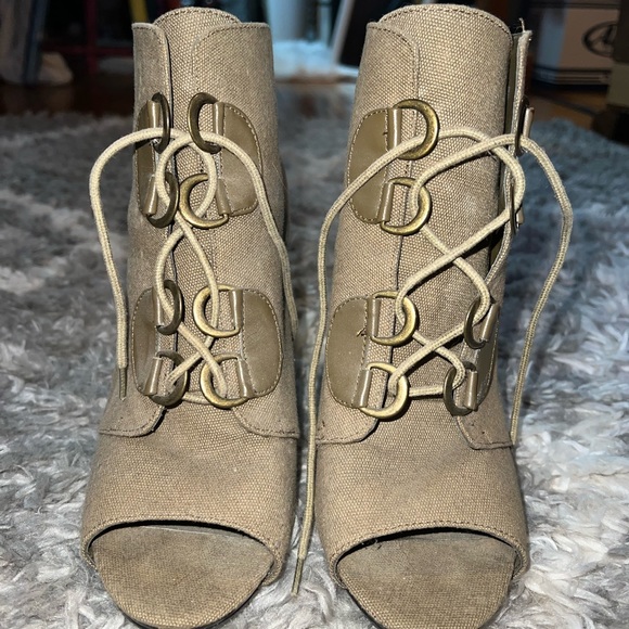 Elle Open Toe Canvas Bootie Heels - Picture 2 of 7
